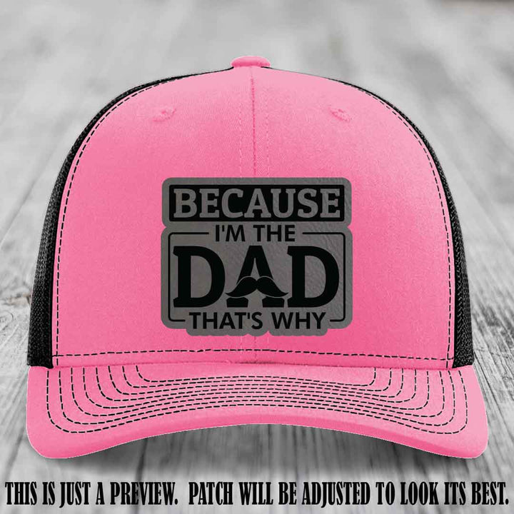 Grey to Black patch on Hot Pink to Black Hat - Dad Leather Patch Hat