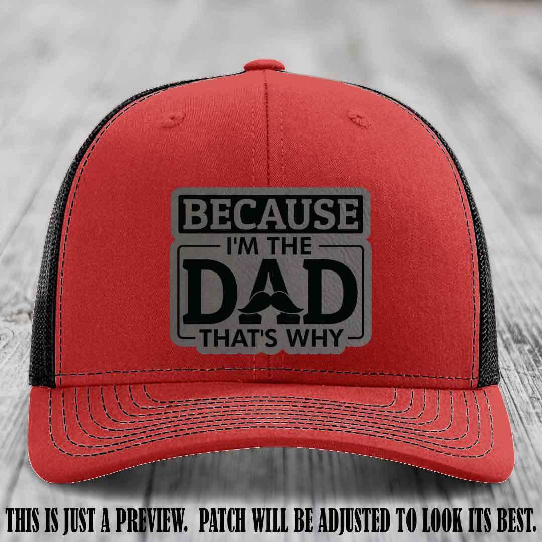 Grey to Black patch on Red to Black Hat - Dad Leather Patch Hat