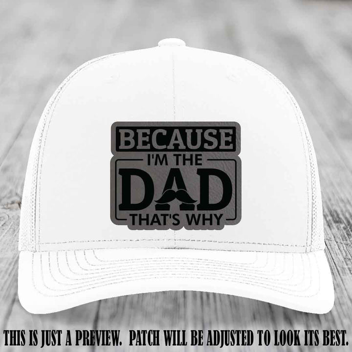 Grey to Black patch on White Hat - Dad Leather Patch Hat