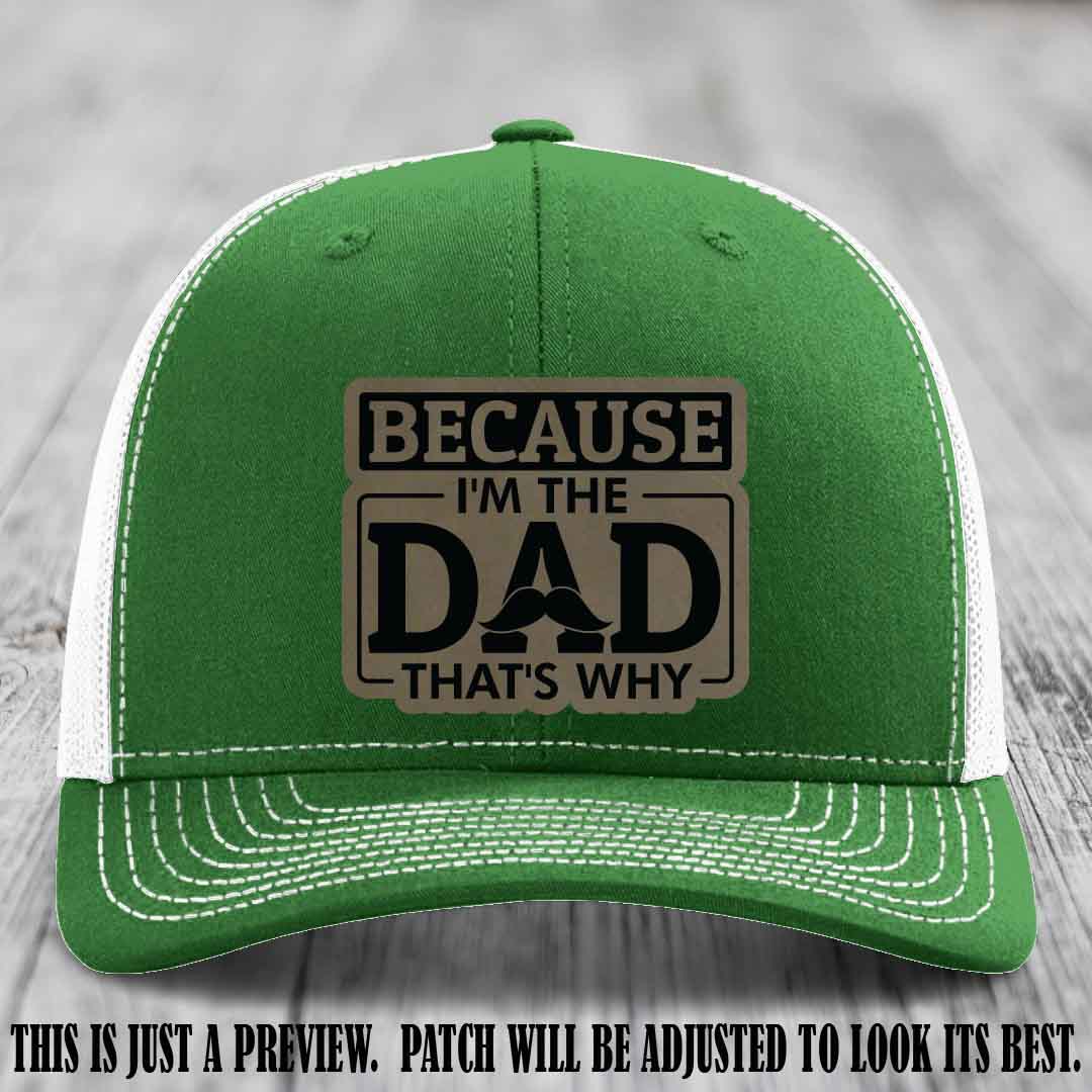 Light Brown to Black patch on Kelly to White Hat - Dad Leather Patch Hat