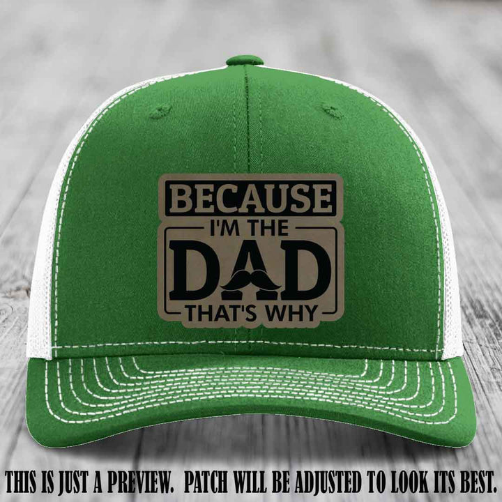 Light Brown to Black patch on Kelly to White Hat - Dad Leather Patch Hat