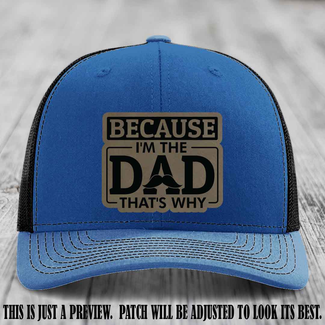 Light Brown to Black patch on Royal to Black Hat - Dad Leather Patch Hat