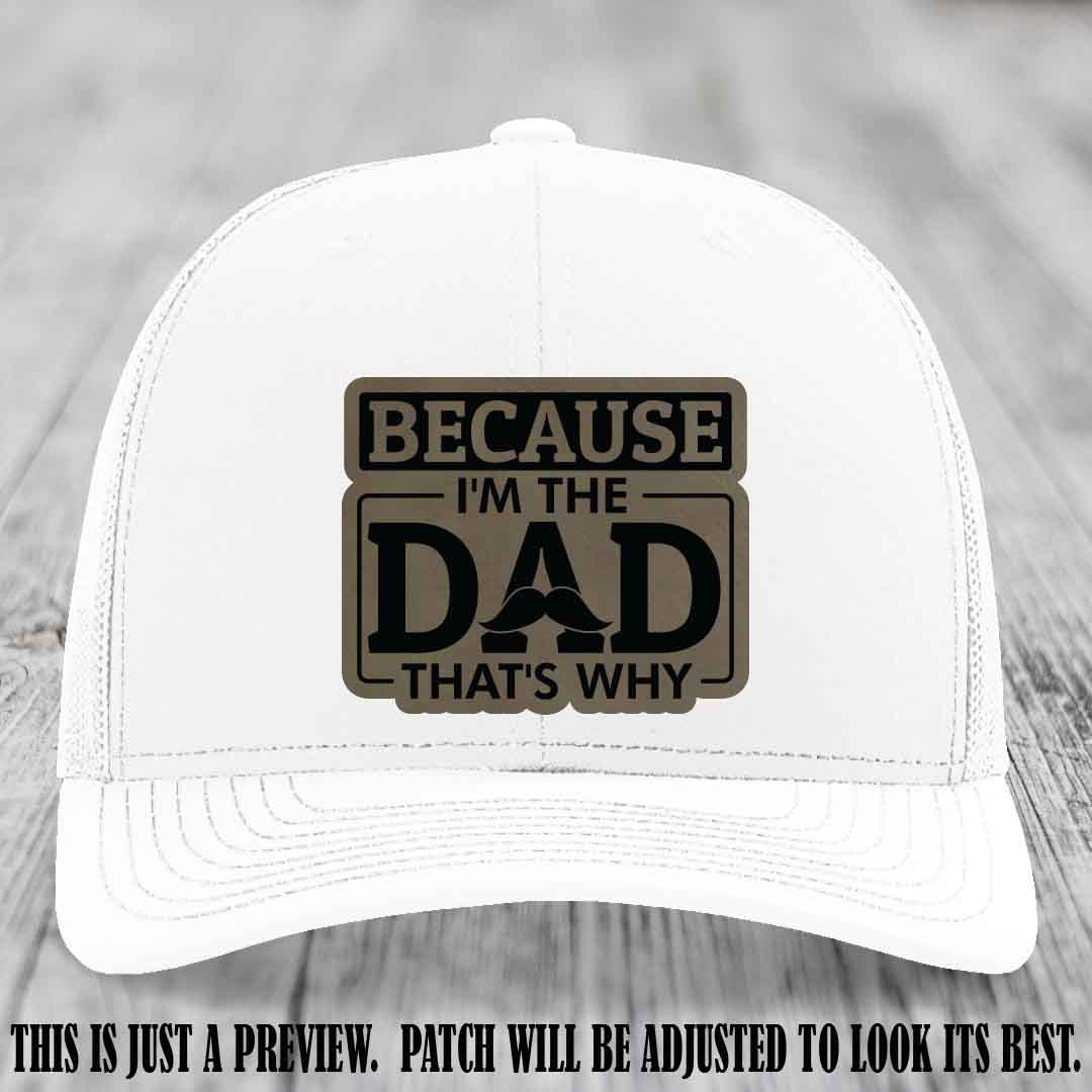 Light Brown to Black patch on White Hat - Dad Leather Patch Hat
