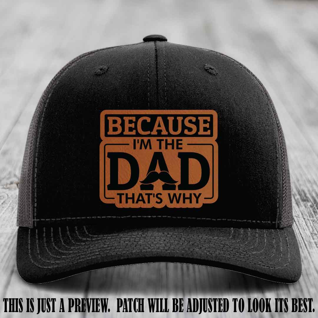 Rawhide to Black patch on Black to Charcoal Hat - Dad Leather Patch Hat
