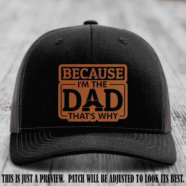 Rawhide to Black patch on Black to Charcoal Hat - Dad Leather Patch Hat