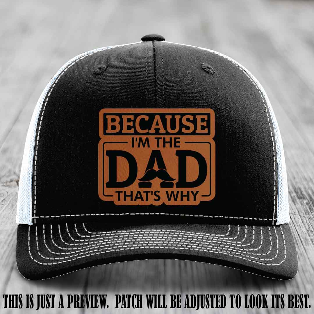 Rawhide to Black patch on Black to White Hat - Dad Leather Patch Hat