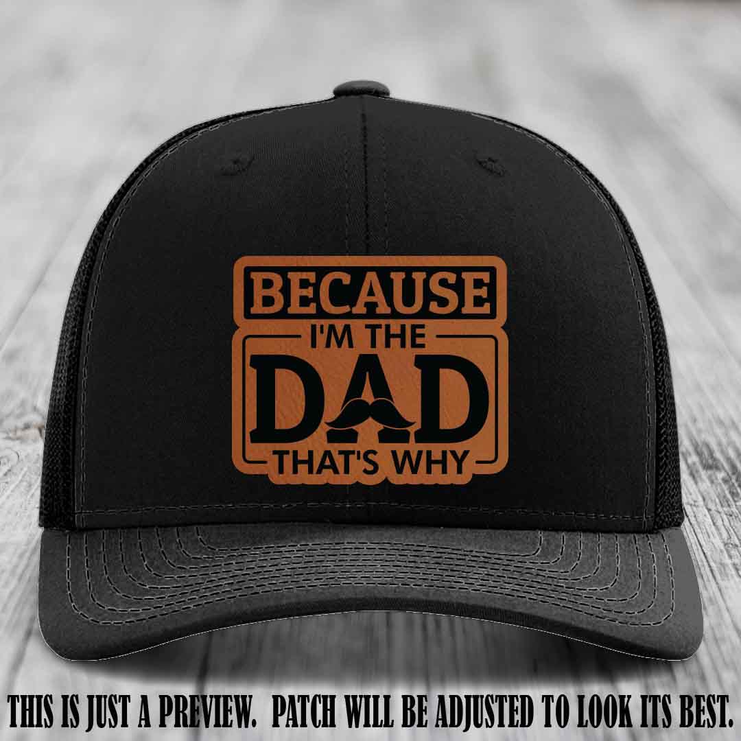 Rawhide to Black patch on Black Hat - Dad Leather Patch Hat