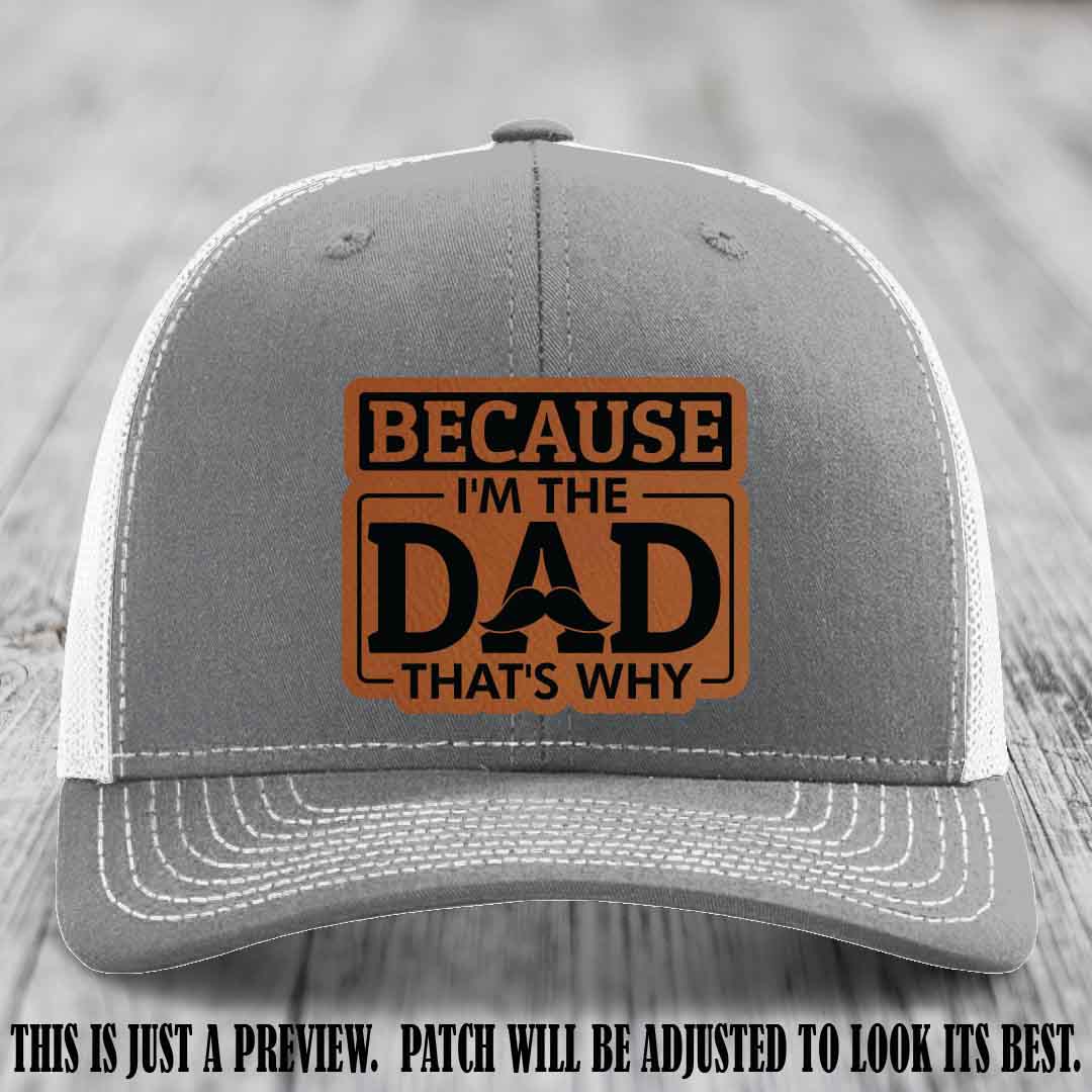 Rawhide to Black patch on Heather Grey to White Hat - Dad Leather Patch Hat