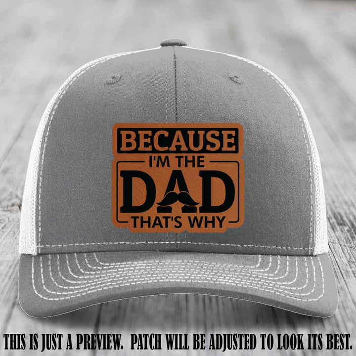 Rawhide to Black patch on Heather Grey to White Hat - Dad Leather Patch Hat