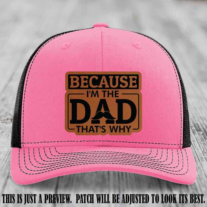 Rawhide to Black patch on Hot Pink to Black Hat - Dad Leather Patch Hat
