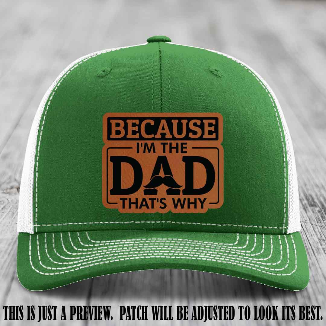 Rawhide to Black patch on Kelly to White Hat - Dad Leather Patch Hat