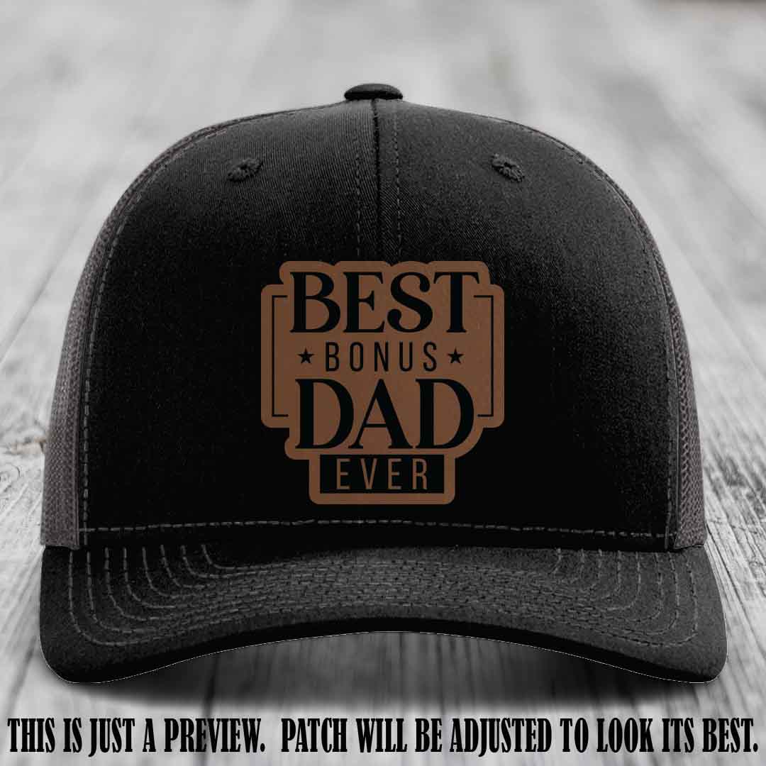 Best Bonus Dad Ever 🏆 Dark Brown to Black Patch on Black to Charcoal Hat Richardson 112