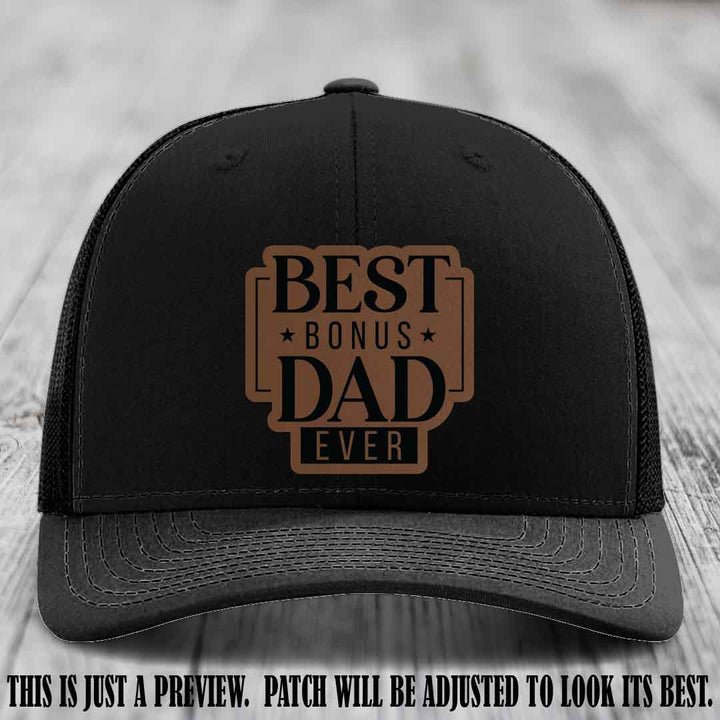 Best Bonus Dad Ever 🏆 Dark Brown to Black Patch on Black Hat Richardson 112