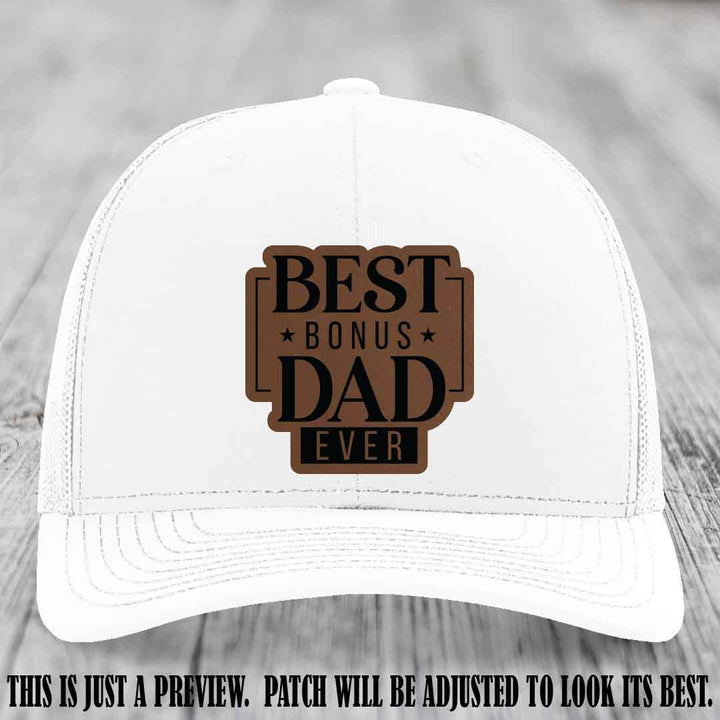 Best Bonus Dad Ever 🏆 Dark Brown to Black Patch on White Hat Richardson 112