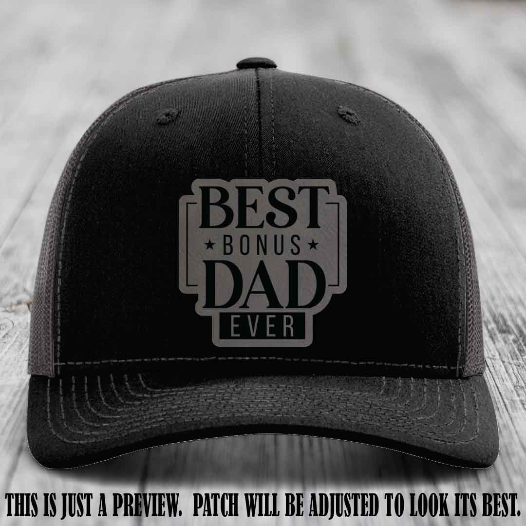 Best Bonus Dad Ever 🏆 Grey to Black Patch on Black to Charcoal Hat Richardson 112