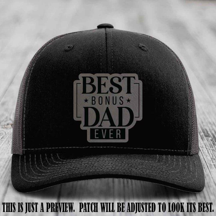 Best Bonus Dad Ever 🏆 Grey to Black Patch on Black to Charcoal Hat Richardson 112