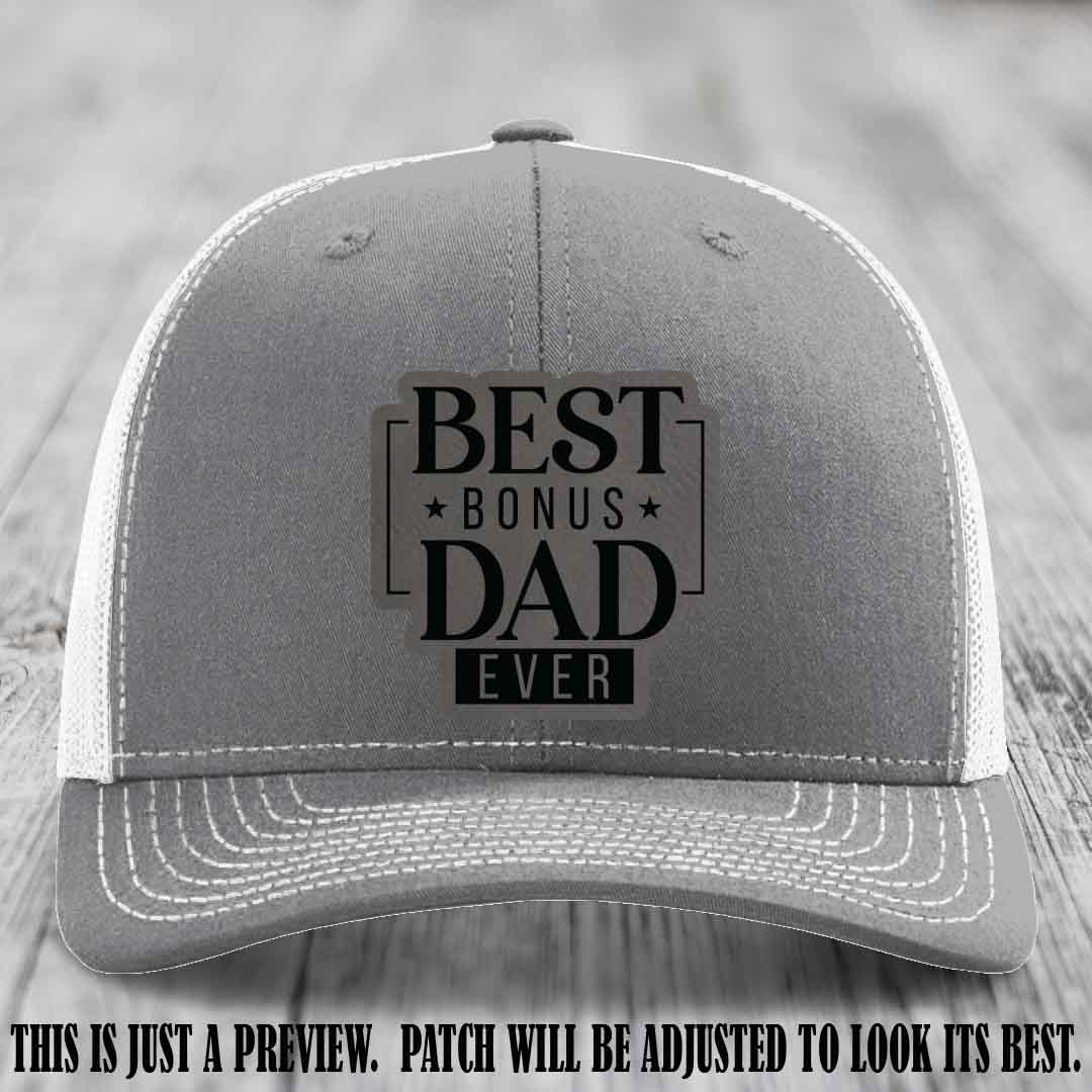 Best Bonus Dad Ever 🏆 Grey to Black Patch on Heather Grey to White Hat Richardson 112