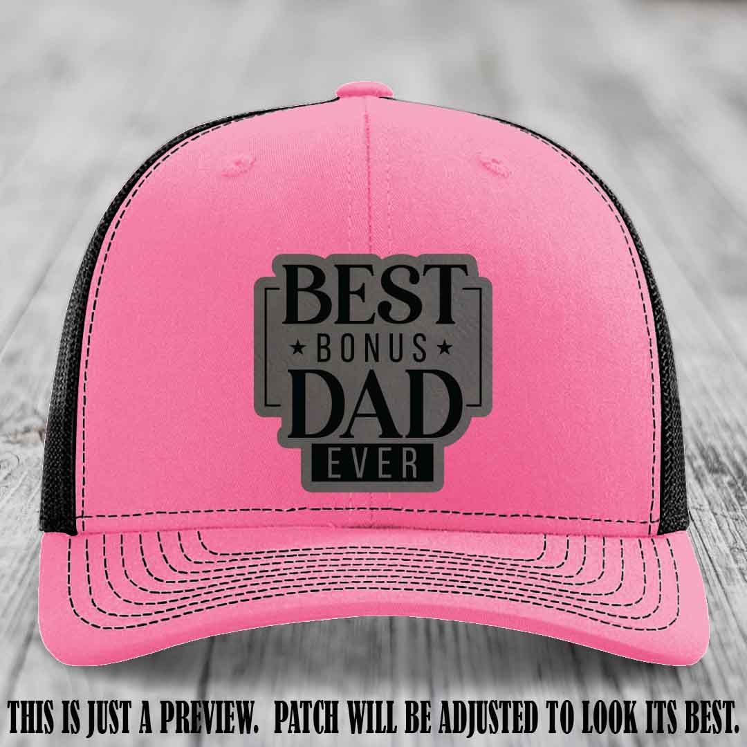 Best Bonus Dad Ever 🏆 Grey to Black Patch on Hot Pink to Black Hat Richardson 112