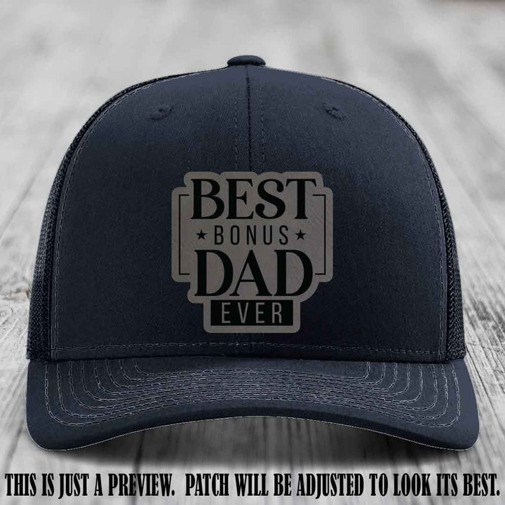 Best Bonus Dad Ever 🏆 Grey to Black Patch on Navy Hat Richardson 112