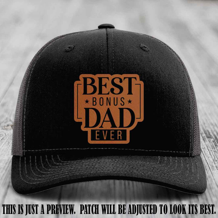 Best Bonus Dad Ever 🏆 Rawhide to Black Patch on Black to Charcoal Hat Richardson 112