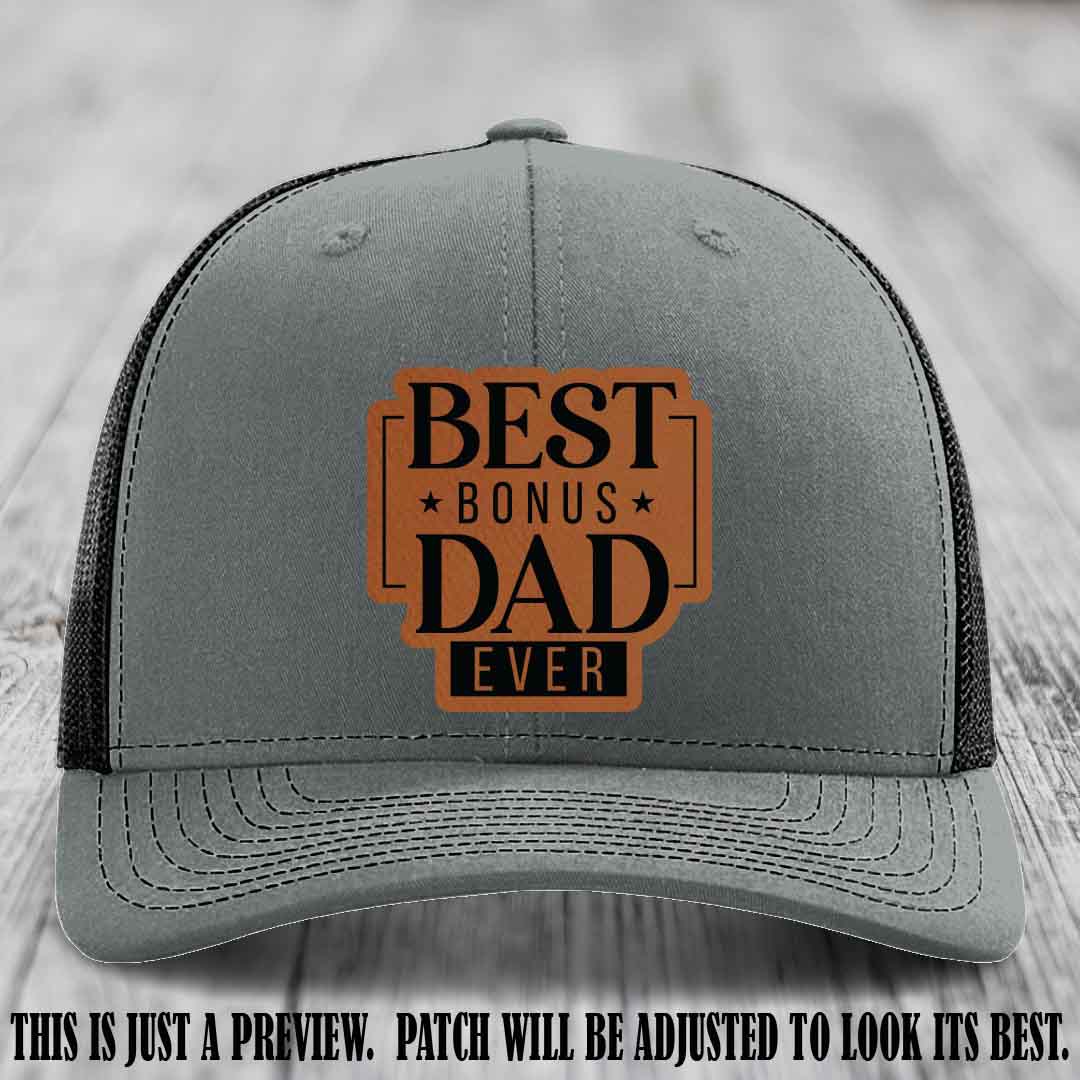Best Bonus Dad Ever 🏆 Rawhide to Black Patch on Heather Grey to Black Hat Richardson 112