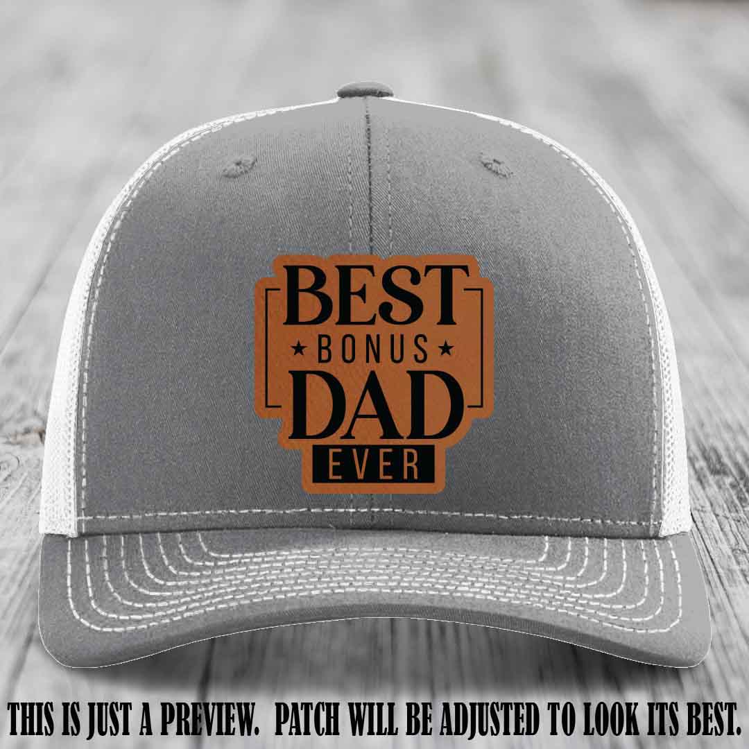 Best Bonus Dad Ever 🏆 Rawhide to Black Patch on Heather Grey to White Hat Richardson 112