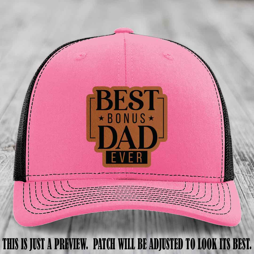 Best Bonus Dad Ever 🏆 Rawhide to Black Patch on Hot Pink to Black Hat Richardson 112