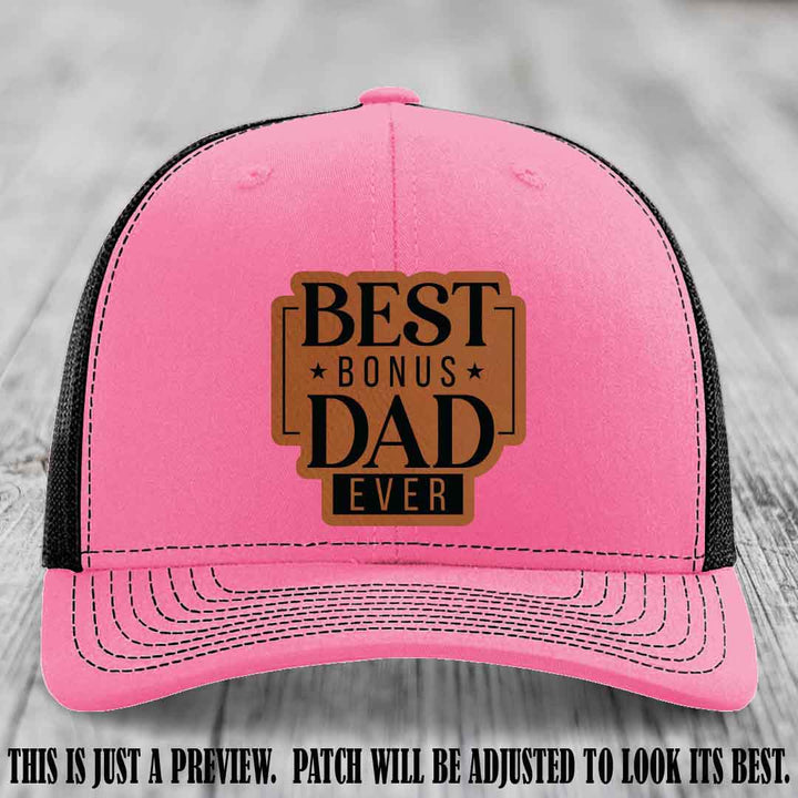 Best Bonus Dad Ever 🏆 Rawhide to Black Patch on Hot Pink to Black Hat Richardson 112
