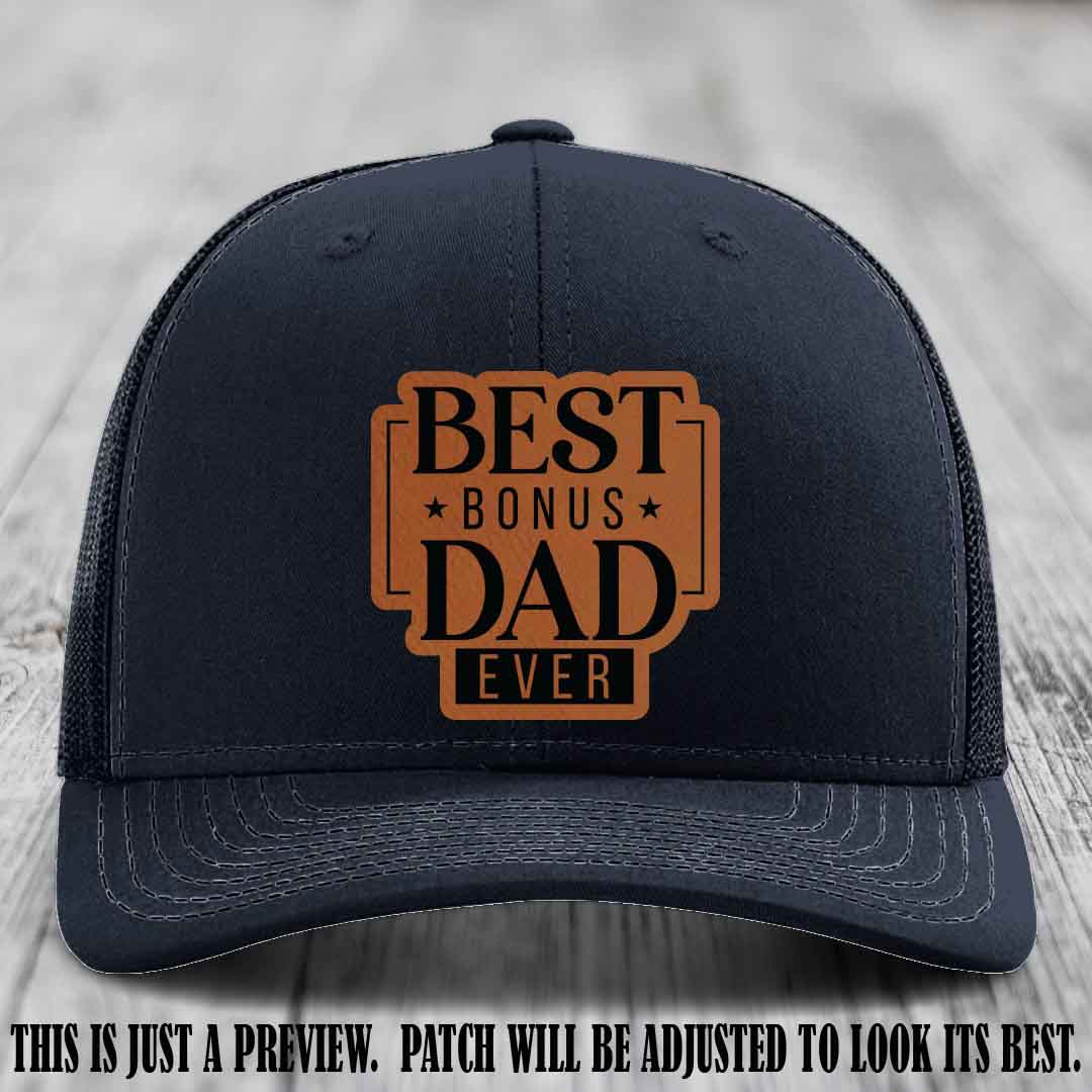 Best Bonus Dad Ever 🏆 Rawhide to Black Patch on Navy Hat Richardson 112