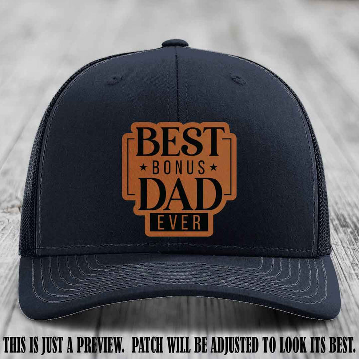 Best Bonus Dad Ever 🏆 Rawhide to Black Patch on Navy Hat Richardson 112