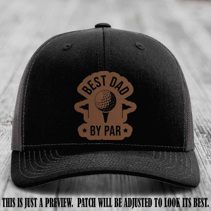 Best Dad By Par 🏌️‍♂️ Dark Brown to Black Patch on Black to Charcoal Hat - Custom Richardson 112 Hat
