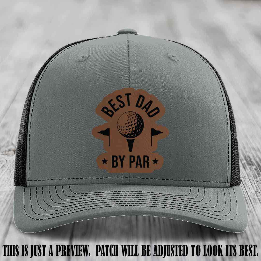 Best Dad By Par 🏌️‍♂️ Dark Brown to Black Patch on Heather Grey to Black Hat - Custom Richardson 112 Hat