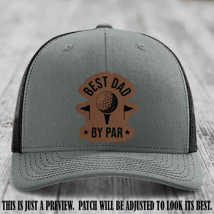 Best Dad By Par 🏌️‍♂️ Dark Brown to Black Patch on Heather Grey to Black Hat - Custom Richardson 112 Hat