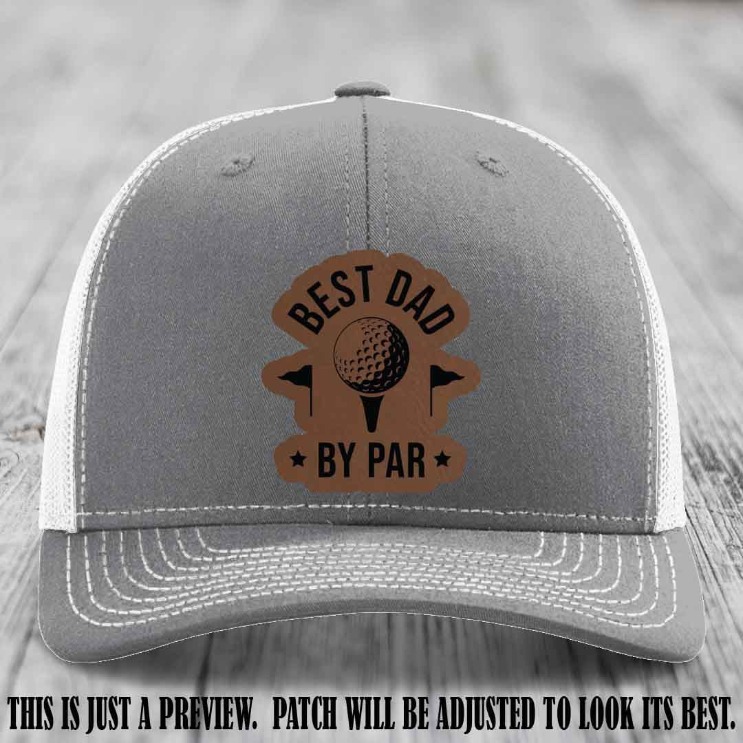 Best Dad By Par 🏌️‍♂️ Dark Brown to Black Patch on Heather Grey to White Hat - Custom Richardson 112 Hat
