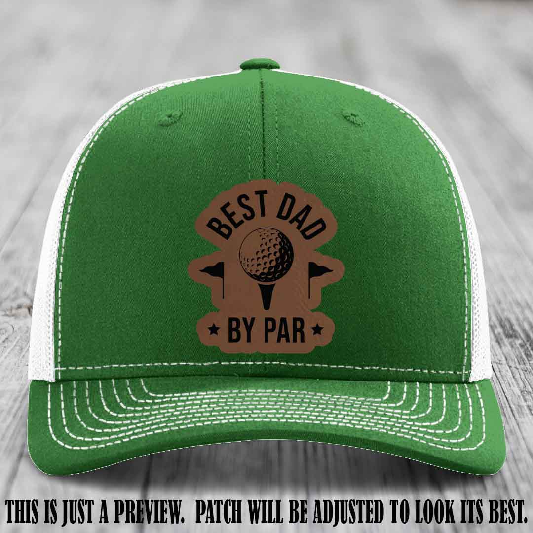 Best Dad By Par 🏌️‍♂️ Dark Brown to Black Patch on Kelly to White Hat - Custom Richardson 112 Hat