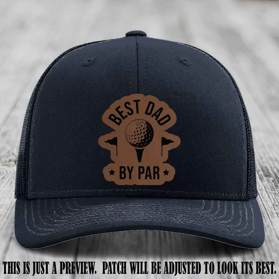 Best Dad By Par 🏌️‍♂️ Dark Brown to Black Patch on Navy Hat - Custom Richardson 112 Hat