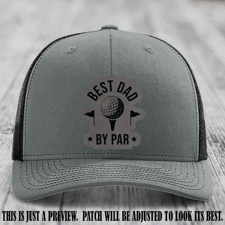 Best Dad By Par 🏌️‍♂️ Grey to Black Patch on Heather Grey to Black Hat - Custom Richardson 112 Hat