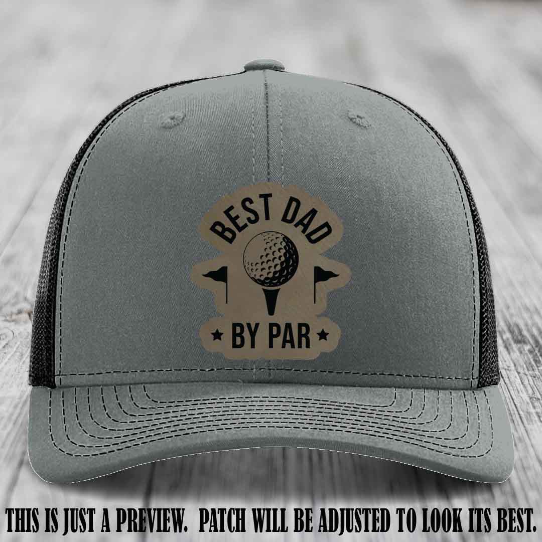 Best Dad By Par 🏌️‍♂️ Light Brown to Black Patch on Heather Grey to Black Hat - Custom Richardson 112 Hat