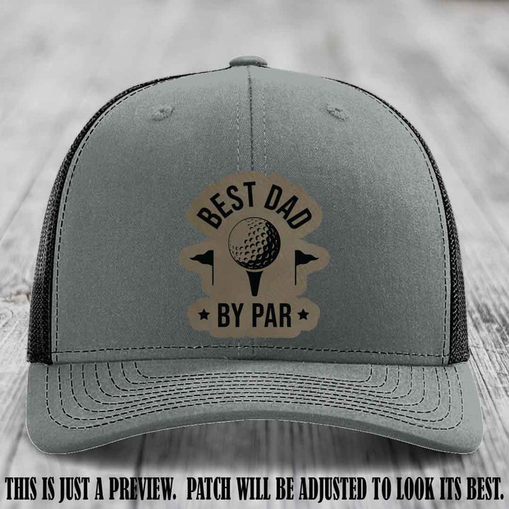 Best Dad By Par 🏌️‍♂️ Light Brown to Black Patch on Heather Grey to Black Hat - Custom Richardson 112 Hat