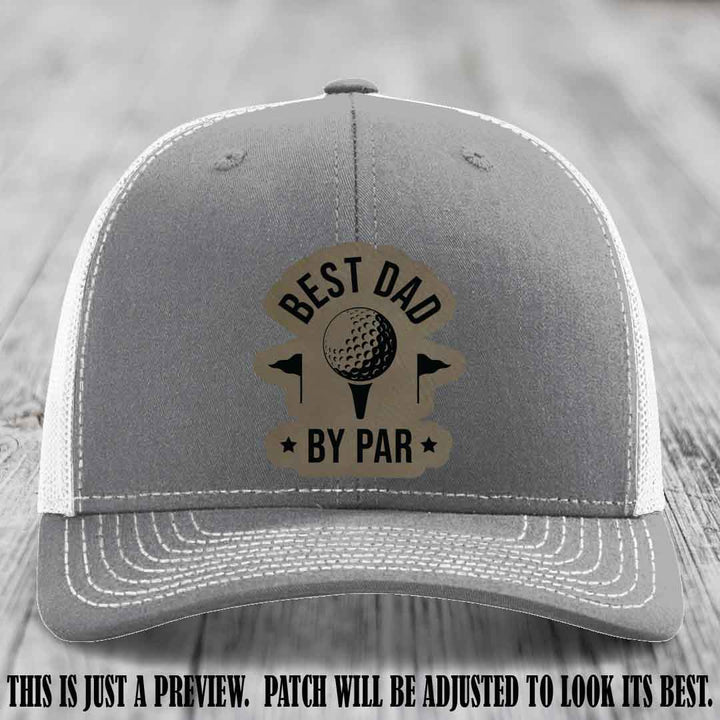 Best Dad By Par 🏌️‍♂️ Light Brown to Black Patch on Heather Grey to White Hat - Custom Richardson 112 Hat