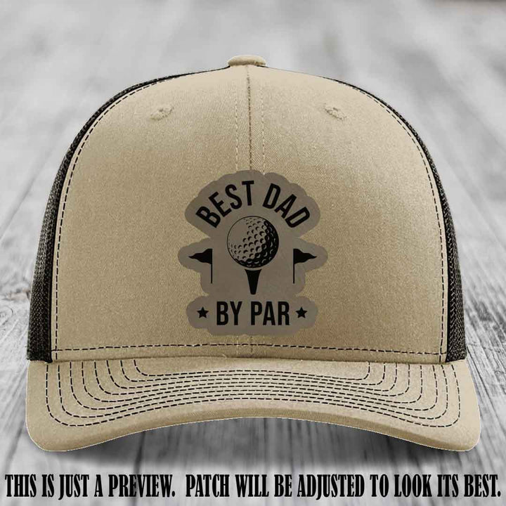 Best Dad By Par 🏌️‍♂️ Light Brown to Black Patch on Khaki to Coffee Hat - Custom Richardson 112 Hat