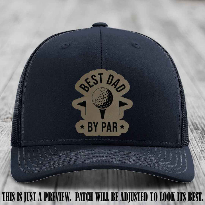 Best Dad By Par 🏌️‍♂️ Light Brown to Black Patch on Navy Hat - Custom Richardson 112 Hat