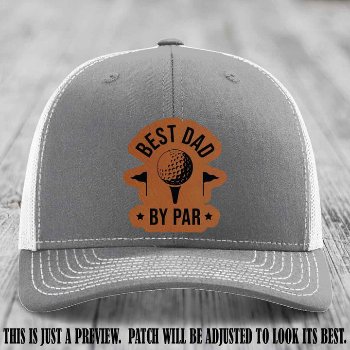 Best Dad By Par 🏌️‍♂️ Rawhide to Black Patch on Heather Grey to White Hat - Custom Richardson 112 Hat