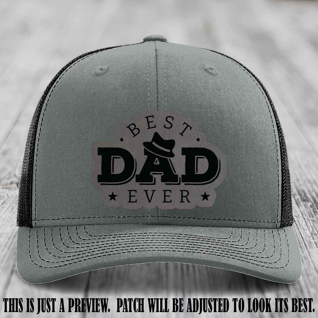 Best Dad Ever Fedora Swag 🤠 Leather Patch Hat – Grey to Black Patch on Heather Grey to Black Hat Richardson 112 Hat