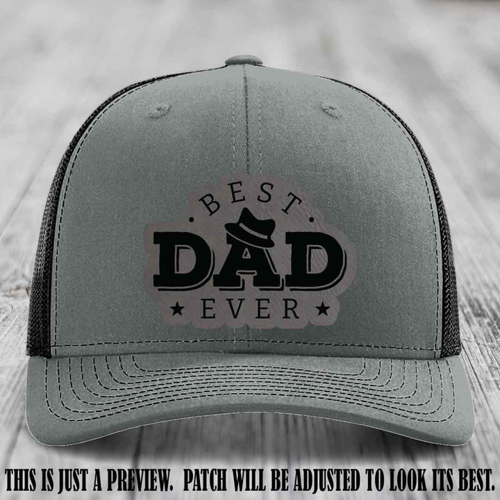 Best Dad Ever Fedora Swag 🤠 Leather Patch Hat – Grey to Black Patch on Heather Grey to Black Hat Richardson 112 Hat