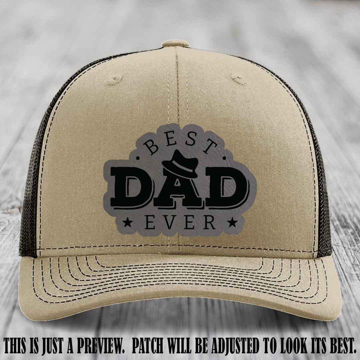 Best Dad Ever Fedora Swag 🤠 Leather Patch Hat – Grey to Black Patch on Khaki to Coffee Hat Richardson 112 Hat