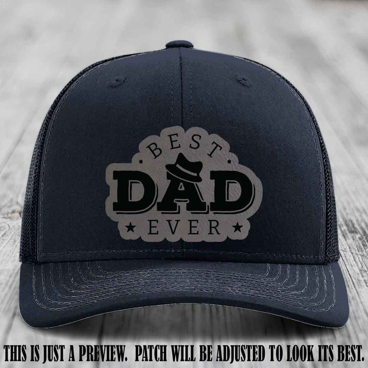 Best Dad Ever Fedora Swag 🤠 Leather Patch Hat – Grey to Black Patch on Navy Hat Richardson 112 Hat