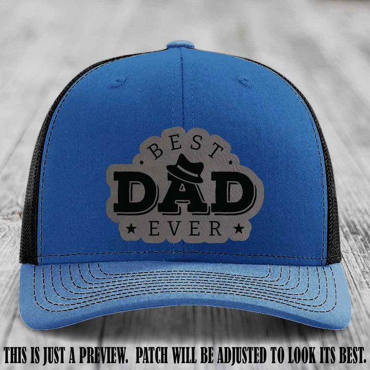 Best Dad Ever Fedora Swag 🤠 Leather Patch Hat – Grey to Black Patch on Royal to Black Hat Richardson 112 Hat