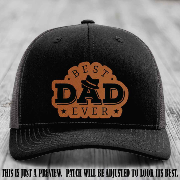 Best Dad Ever Fedora Swag 🤠 Leather Patch Hat – Rawhide to Black Patch on Black to Charcoal Hat Richardson 112 Hat