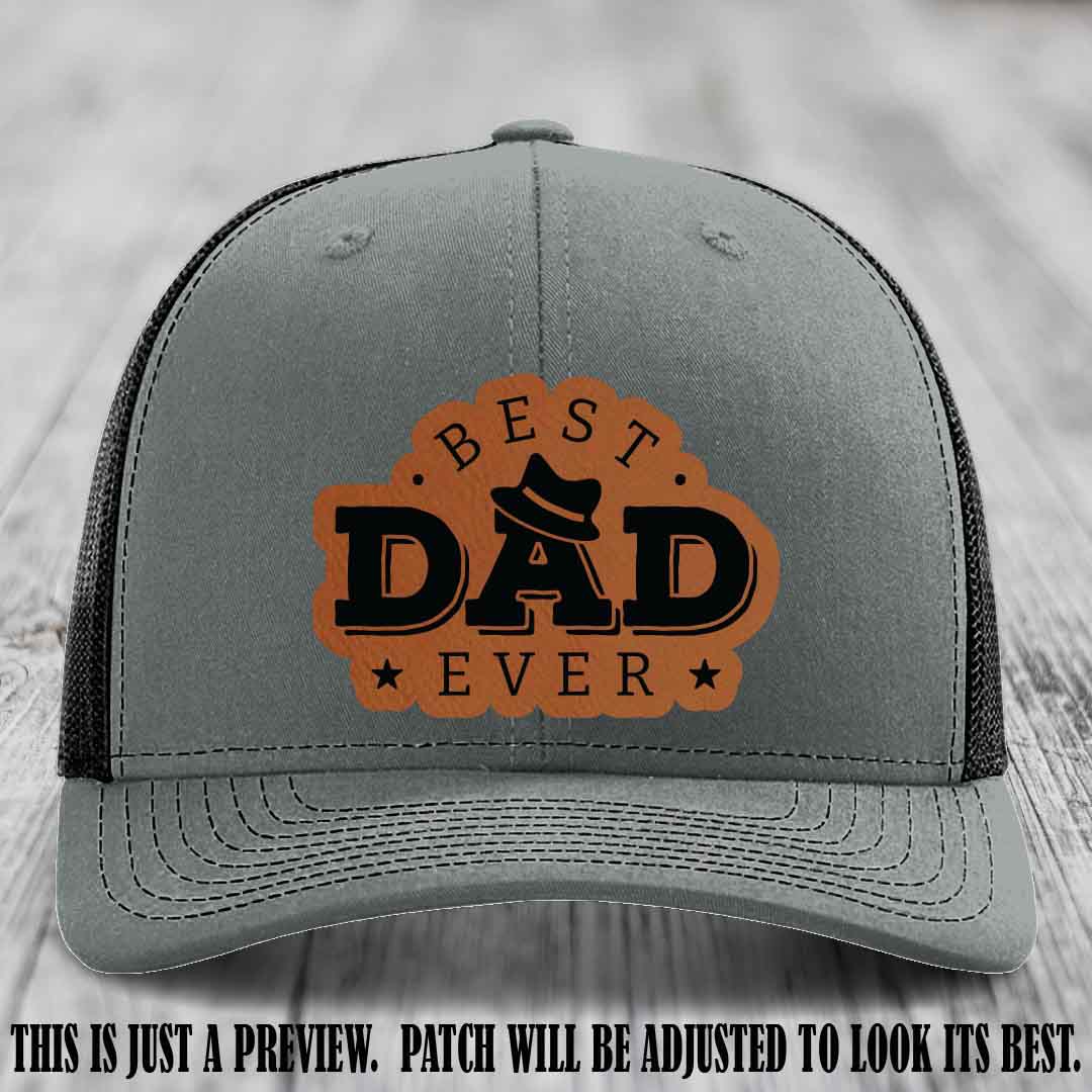 Best Dad Ever Fedora Swag 🤠 Leather Patch Hat – Rawhide to Black Patch on Heather Grey to Black Hat Richardson 112 Hat